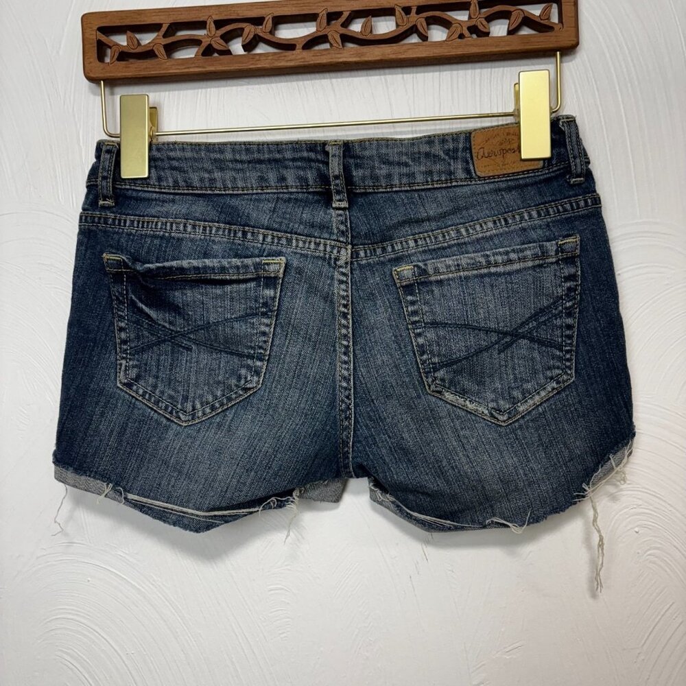 Aeropostale Bermuda Jean Shorts Blue Cuffed Cutoff Casual Medium Wash Womens 0 - Picture 5 of 6
